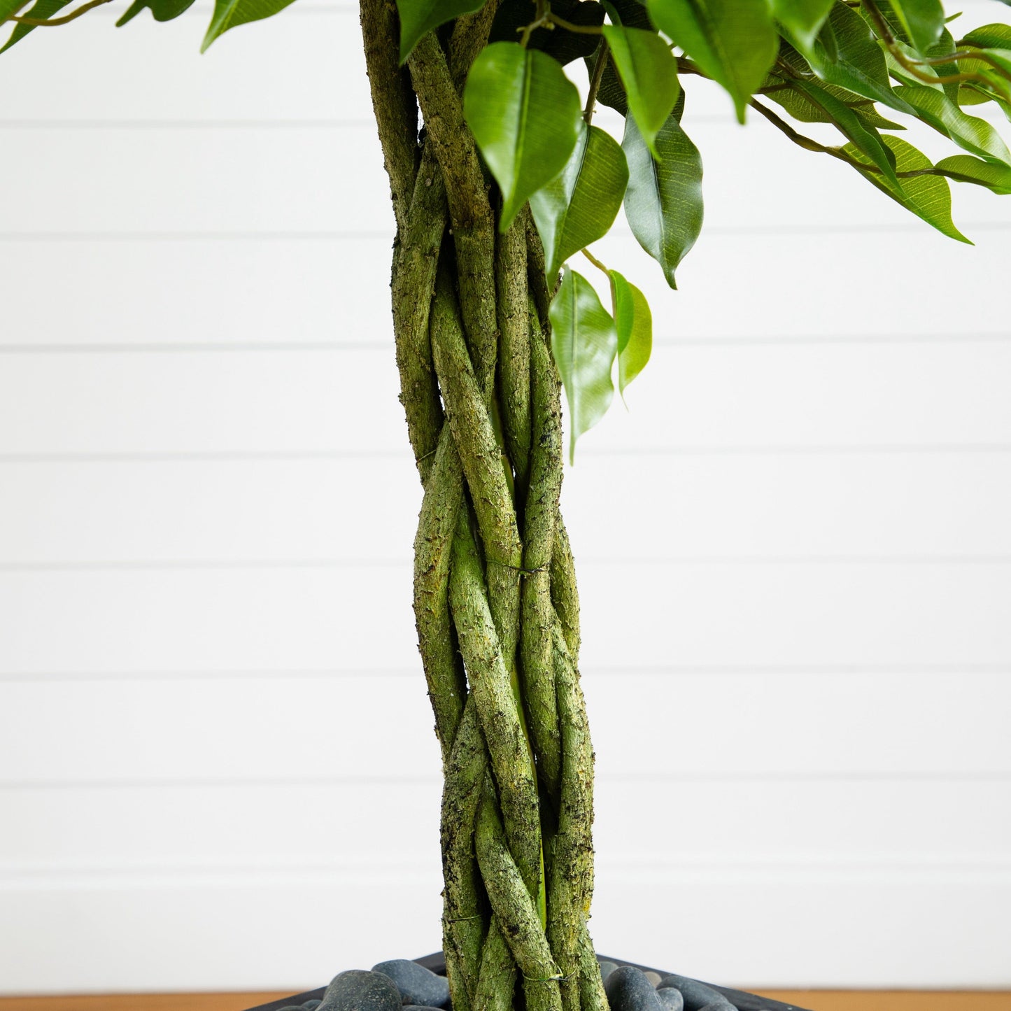 Árbol artificial de ficus trenzado de 5 pies en maceta de pizarra (interior/exterior)