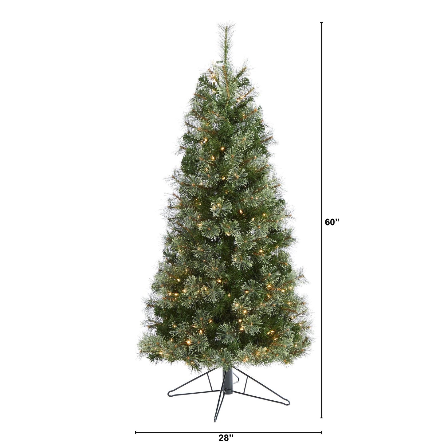 Árbol de Navidad artificial delgado de cachemira de 5 pies con 250 luces blancas cálidas y 408 ramas flexibles