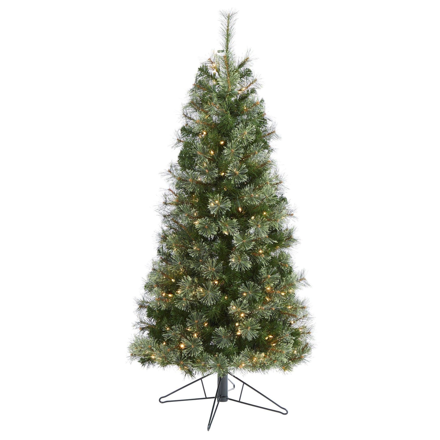 Árbol de Navidad artificial delgado de cachemira de 5 pies con 250 luces blancas cálidas y 408 ramas flexibles