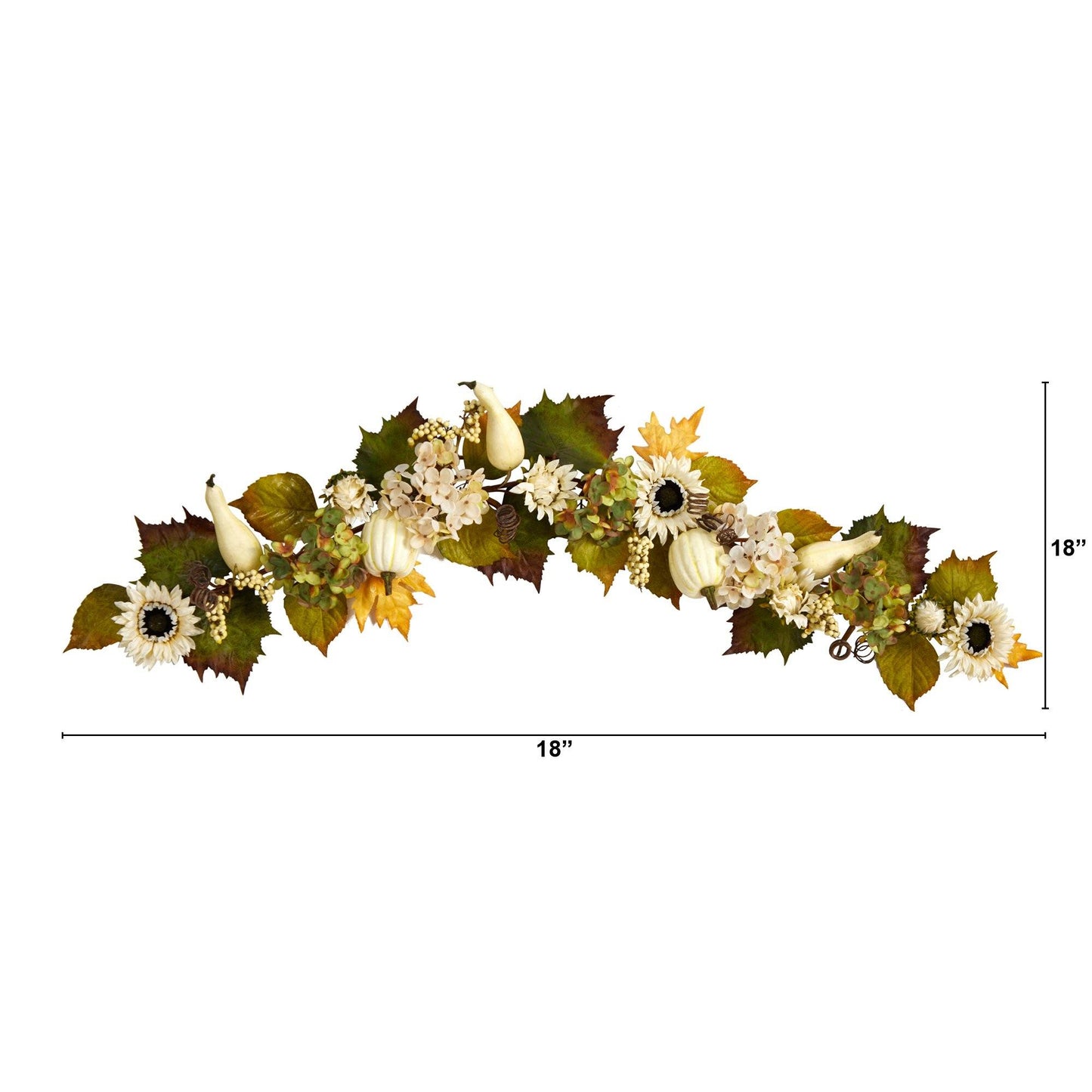 Guirlande artificielle d'automne de 5 pi avec tournesols, hortensias et citrouilles blanches