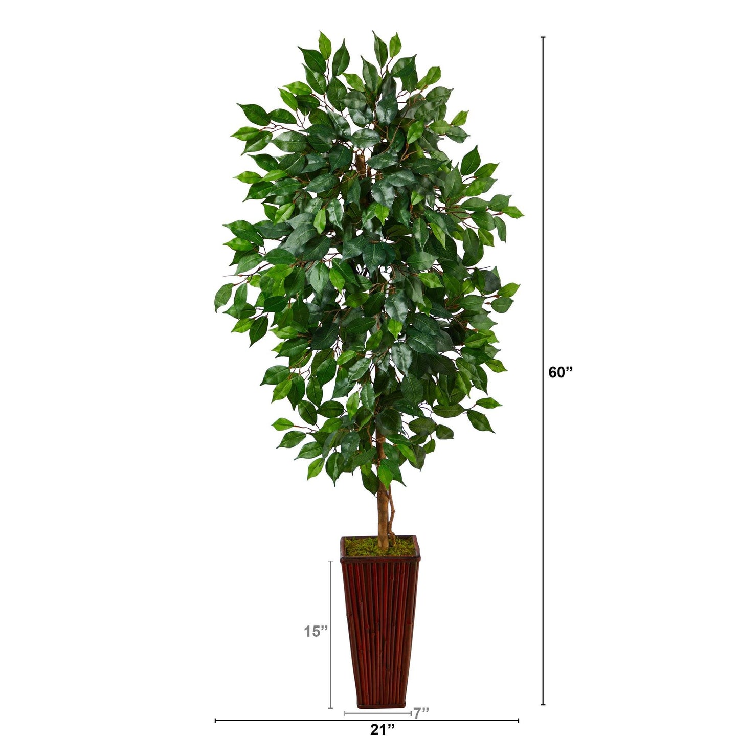 Árbol ficus artificial de 5 pies en maceta de bambú