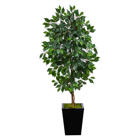 Árbol ficus artificial de 5 pies en macetero de metal negro