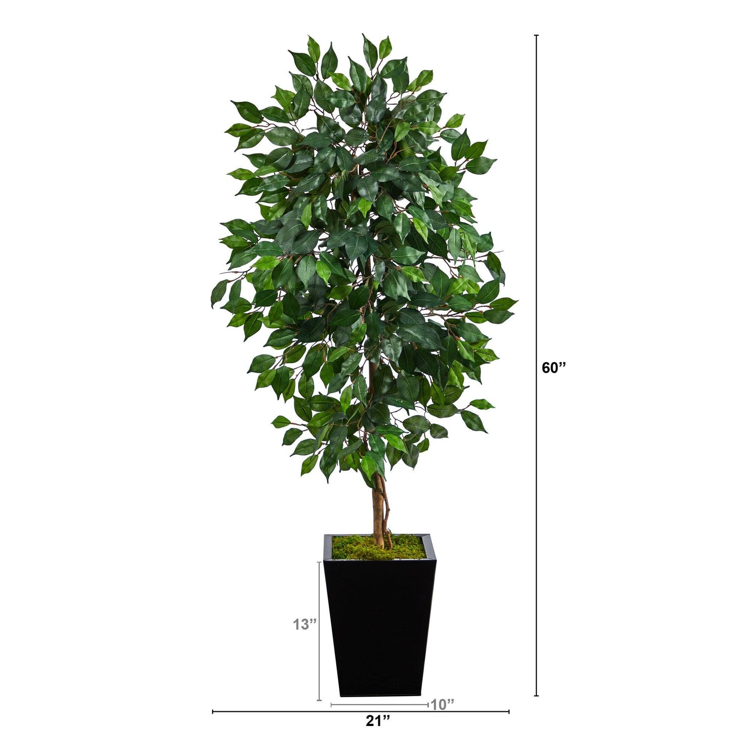 Árbol ficus artificial de 5 pies en macetero de metal negro