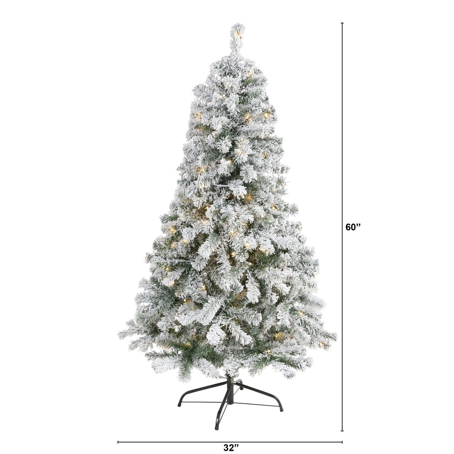 Árbol de Navidad artificial de abeto flocado Rock Springs de 5 pies con 150 luces LED transparentes