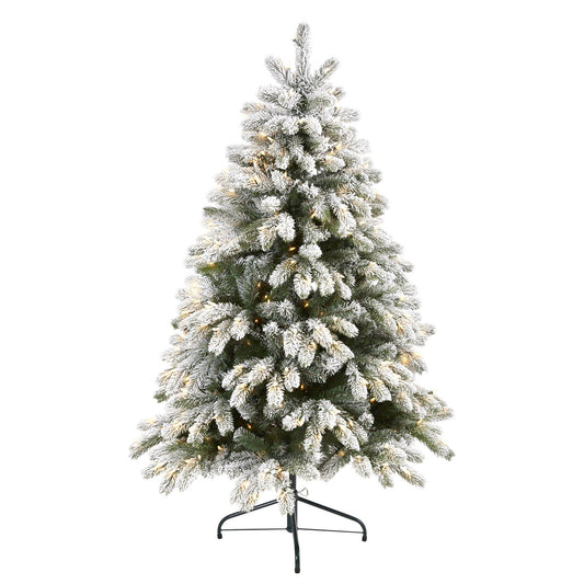 Sapin de Noël artificiel en épicéa de Caroline du Sud floqué de 5 pi avec 300 lumières transparentes et 621 branches pliables