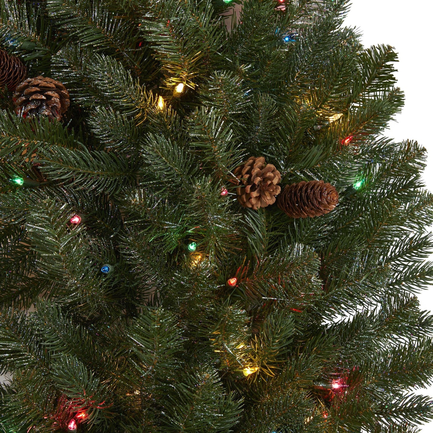 Couronne de Noël artificielle géante floquée de 5 pieds avec 280 lumières multicolores, paillettes et pommes de pin