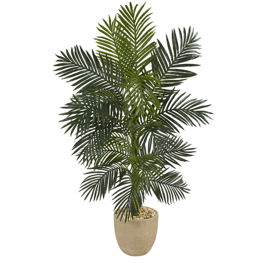 5’ Golden Cane Artificial Palm Tree in Sandstone Planter