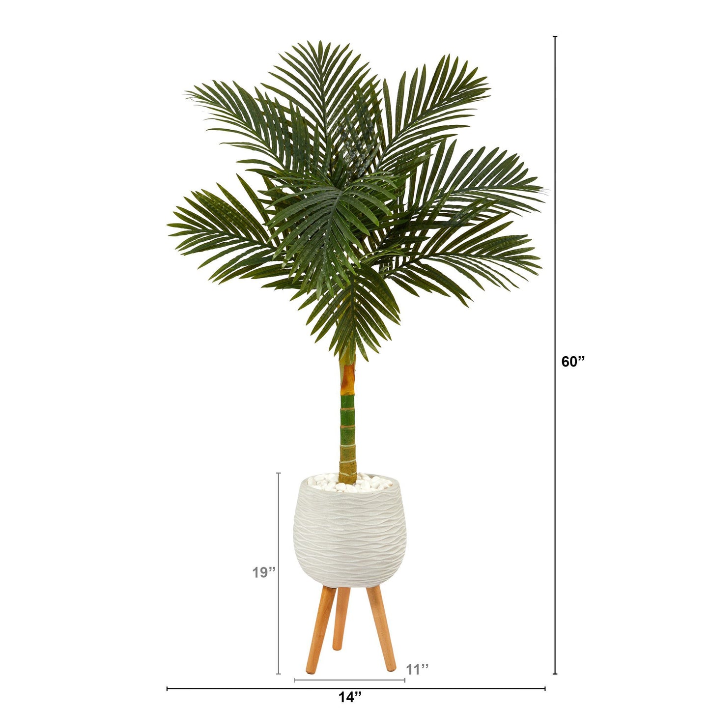 Palmera artificial de caña dorada de 5 pies en maceta blanca con soporte