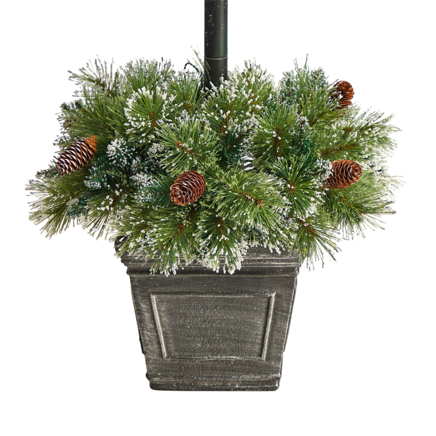 5’ Holiday Pre-lit Decorated Lamp Post with Artificial Greenery, Decorative Container & 50 LED Lights