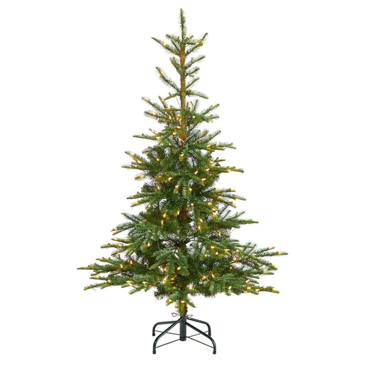 5’ Layered Washington Spruce Christmas Tree with 200 Clear Lights and 385 Bendable Branches - Green - Nearly Natural