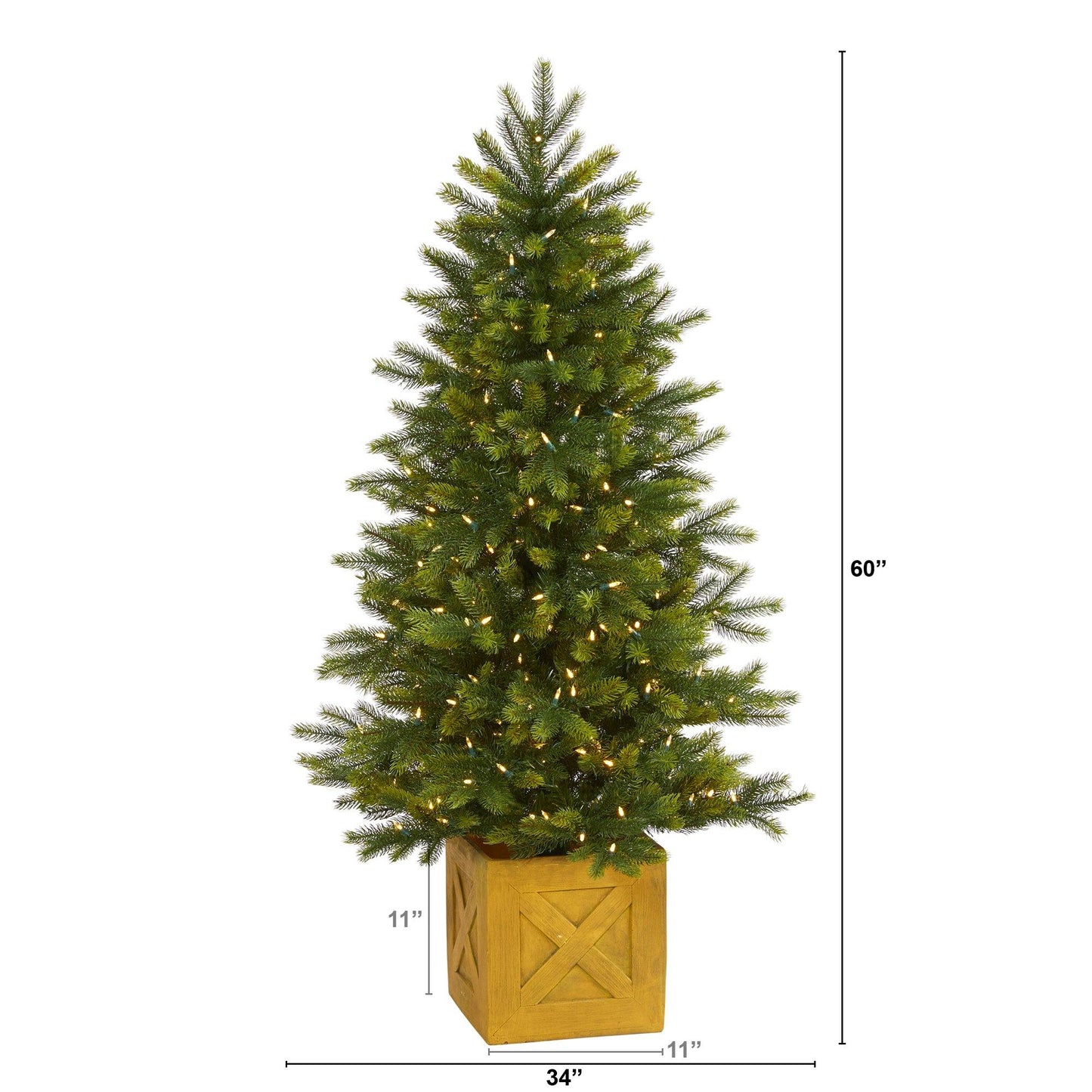 Árbol de Navidad artificial de abeto de Manchester de 5 pies en macetero decorativo con 250 luces LED transparentes cálidas (multifunción) y 366 ramas flexibles