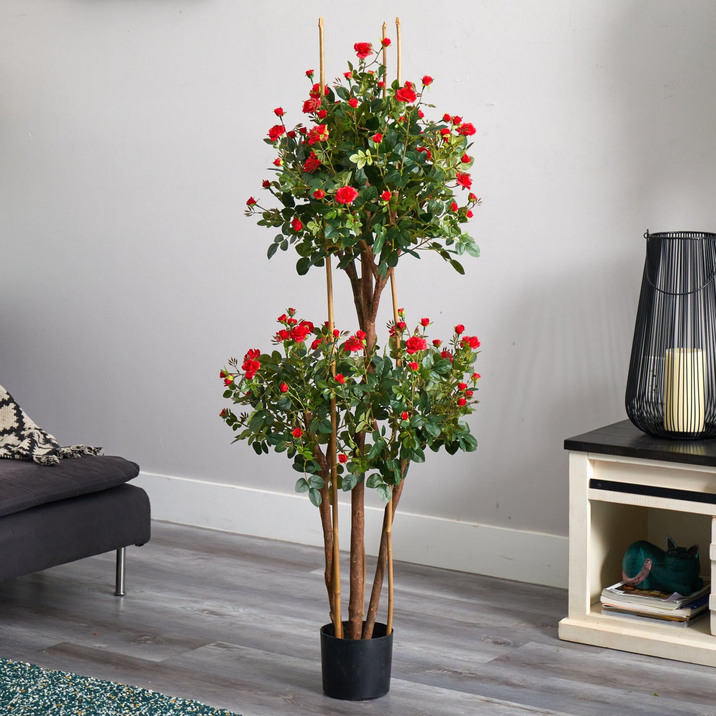 Mini árbol de rosas de seda de 5 pies