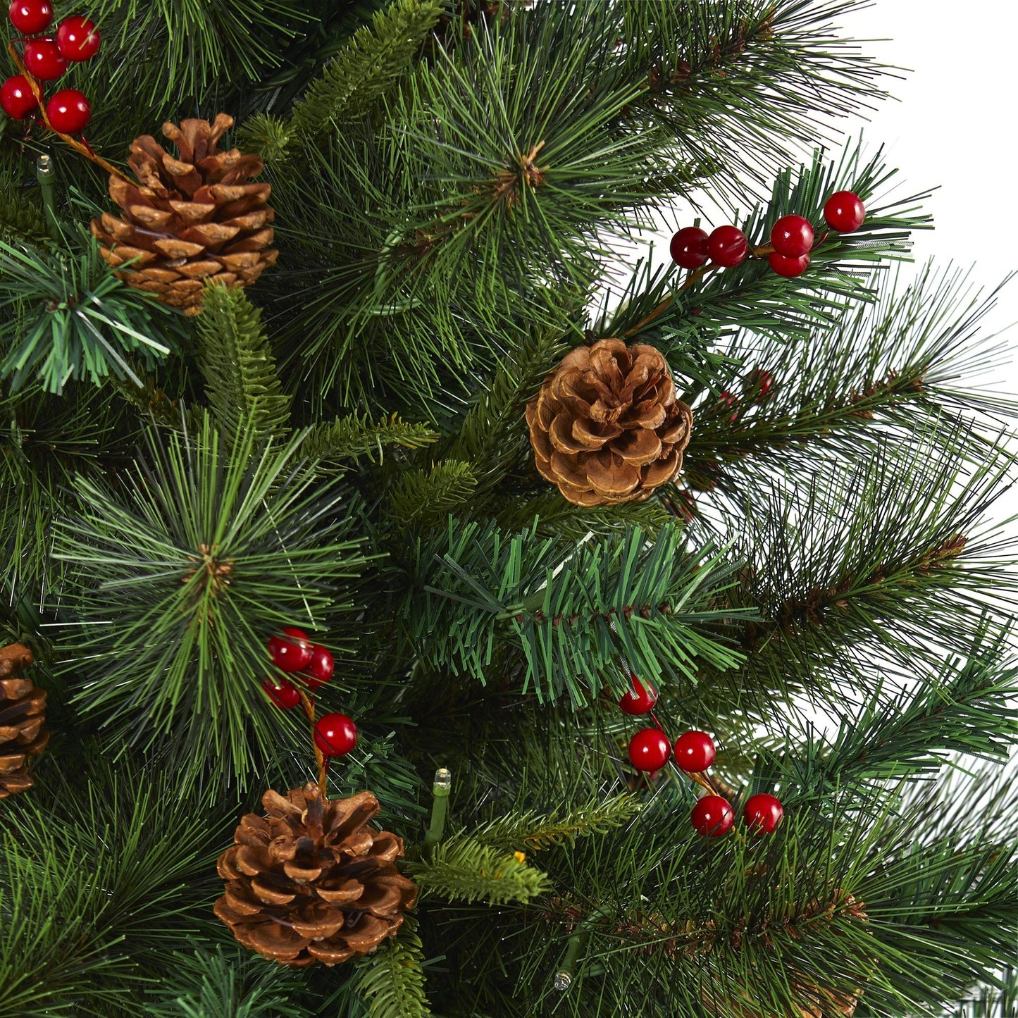 Sapin de Noël artificiel en pin mélangé de 5 pi avec 150 lumières LED transparentes, pommes de pin et baies