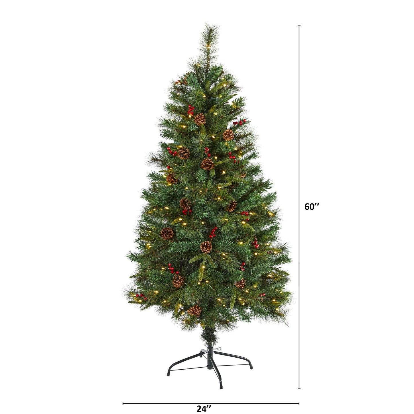 Sapin de Noël artificiel en pin mélangé de 5 pi avec 150 lumières LED transparentes, pommes de pin et baies