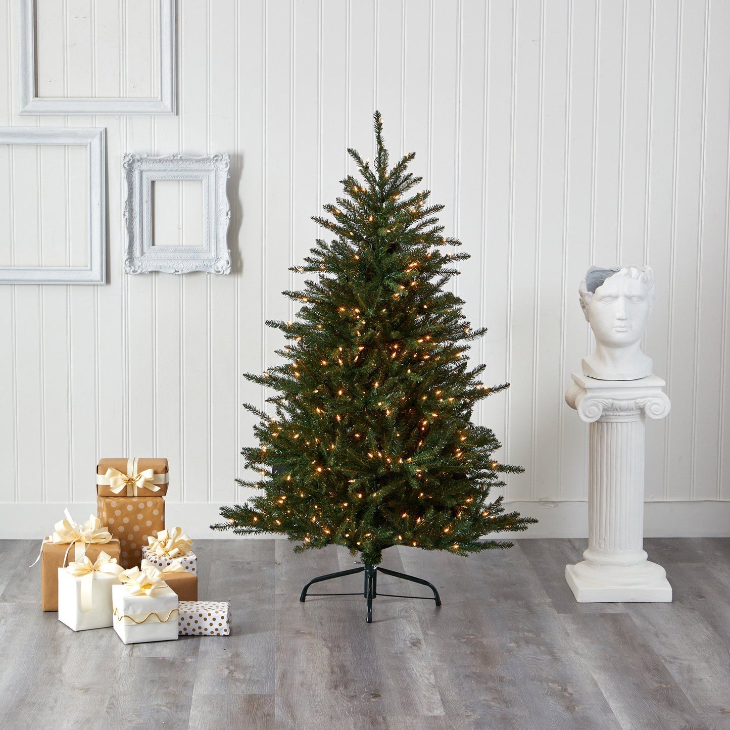 Árbol de Navidad artificial de abeto del valle de Napa de 5 pies con 350 luces transparentes y 1107 ramas flexibles