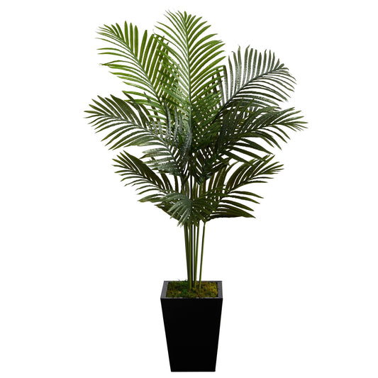 Palmier artificiel Paradise Palm de 5 pi dans une jardinière en métal noir