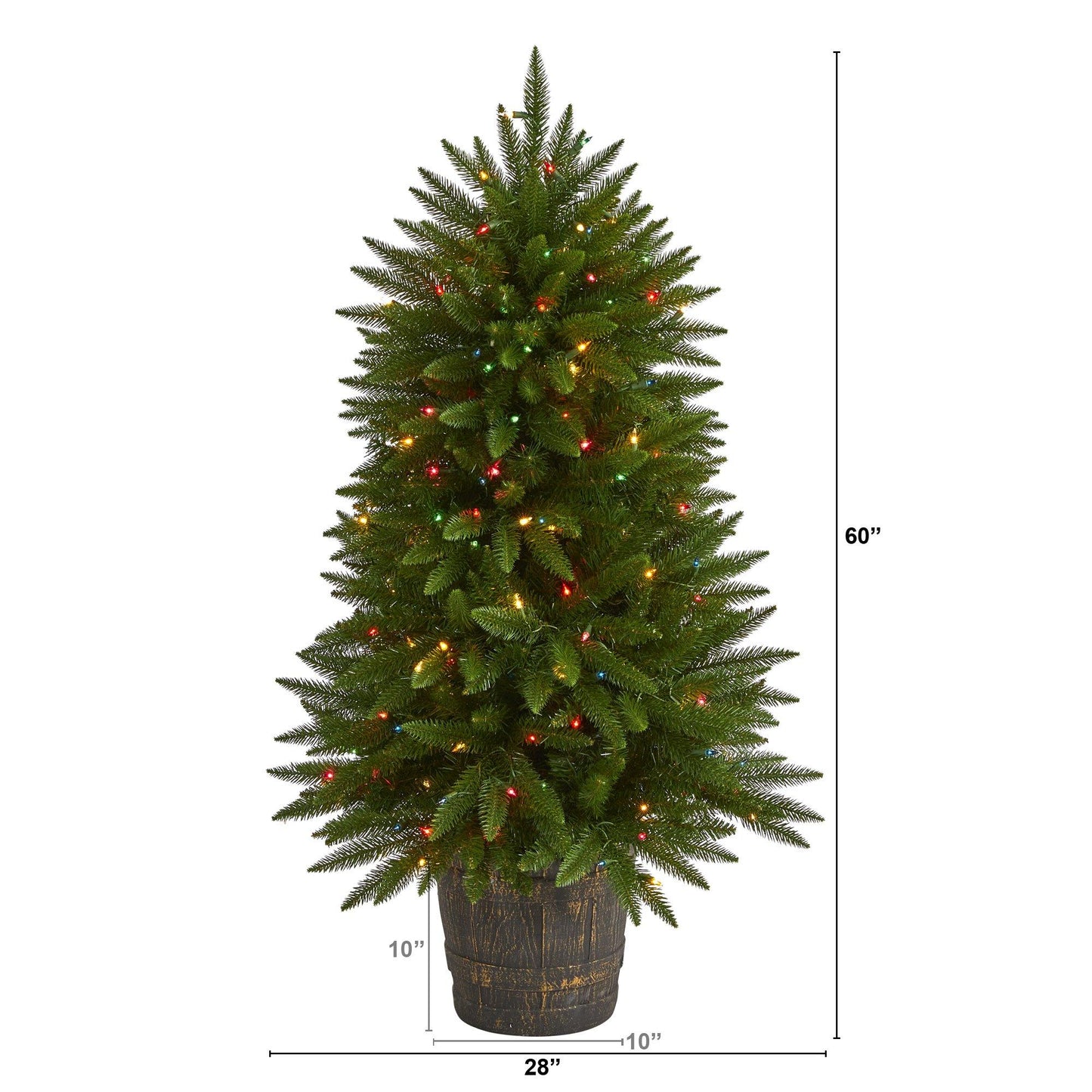 5' Sierra Fir Artificial Christmas Tree with 200 Multicolored Lights and 428 Bendable Branches in Decorative Container