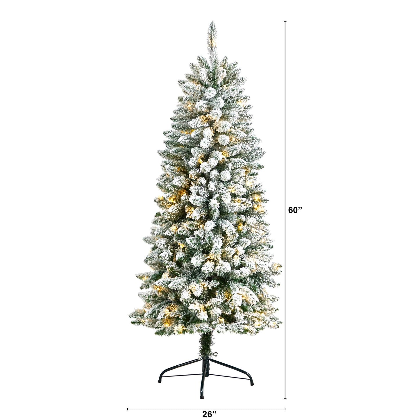 5’ Slim Flocked Montreal Fir Christmas Tree with 150 Warm White LED Lights and 491 Bendable Branches