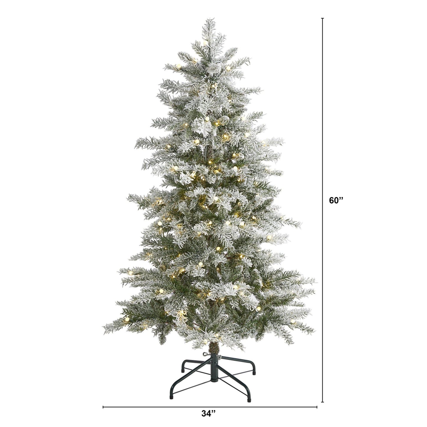 Árbol de Navidad artificial de abeto de Nueva Escocia flocado y delgado de 5 pies con 150 luces LED de color blanco cálido y 433 ramas flexibles