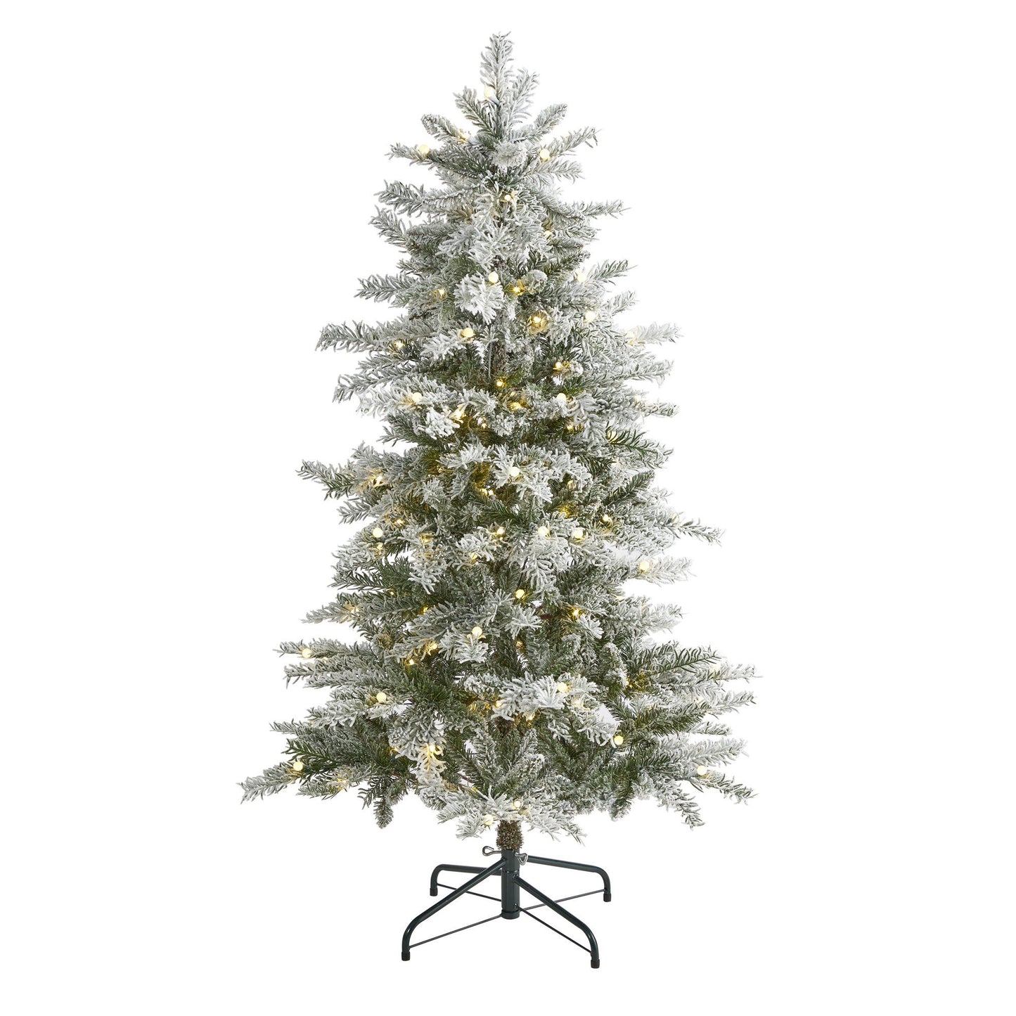 Árbol de Navidad artificial de abeto de Nueva Escocia flocado y delgado de 5 pies con 150 luces LED de color blanco cálido y 433 ramas flexibles