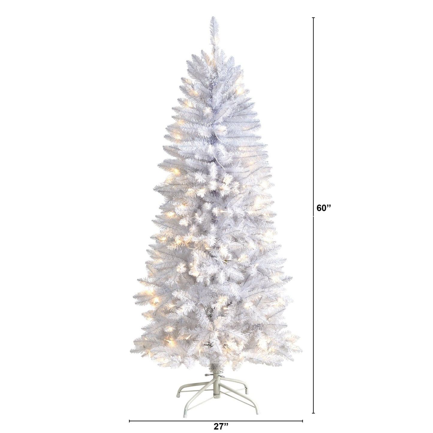 Sapin de Noël artificiel blanc mince de 5 pi avec 150 lumières LED blanc chaud et 491 branches pliables