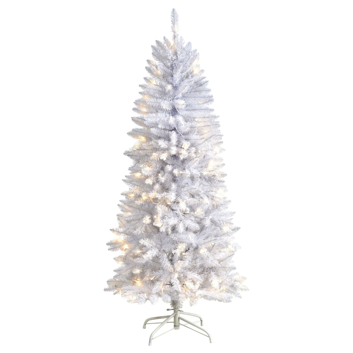 Sapin de Noël artificiel blanc mince de 5 pi avec 150 lumières LED blanc chaud et 491 branches pliables