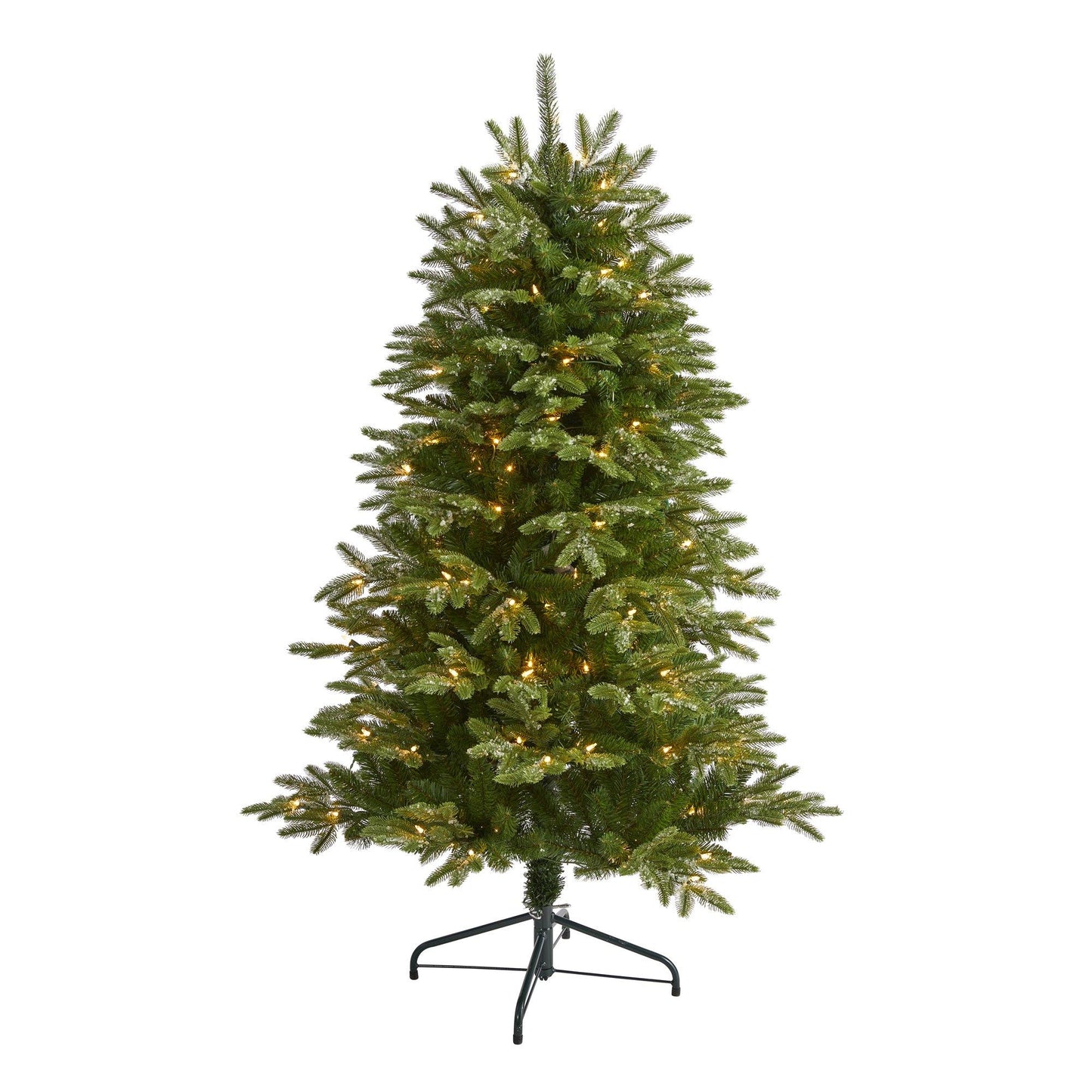 Árbol de Navidad artificial Grand Teton nevado de 5 pies con 150 luces transparentes y 462 ramas flexibles