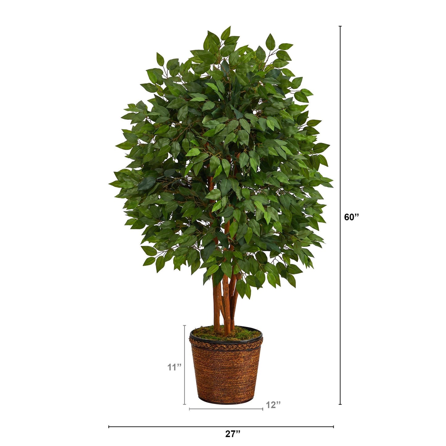 5’ Super Deluxe Artificial Ficus Tree in Wicker Planter