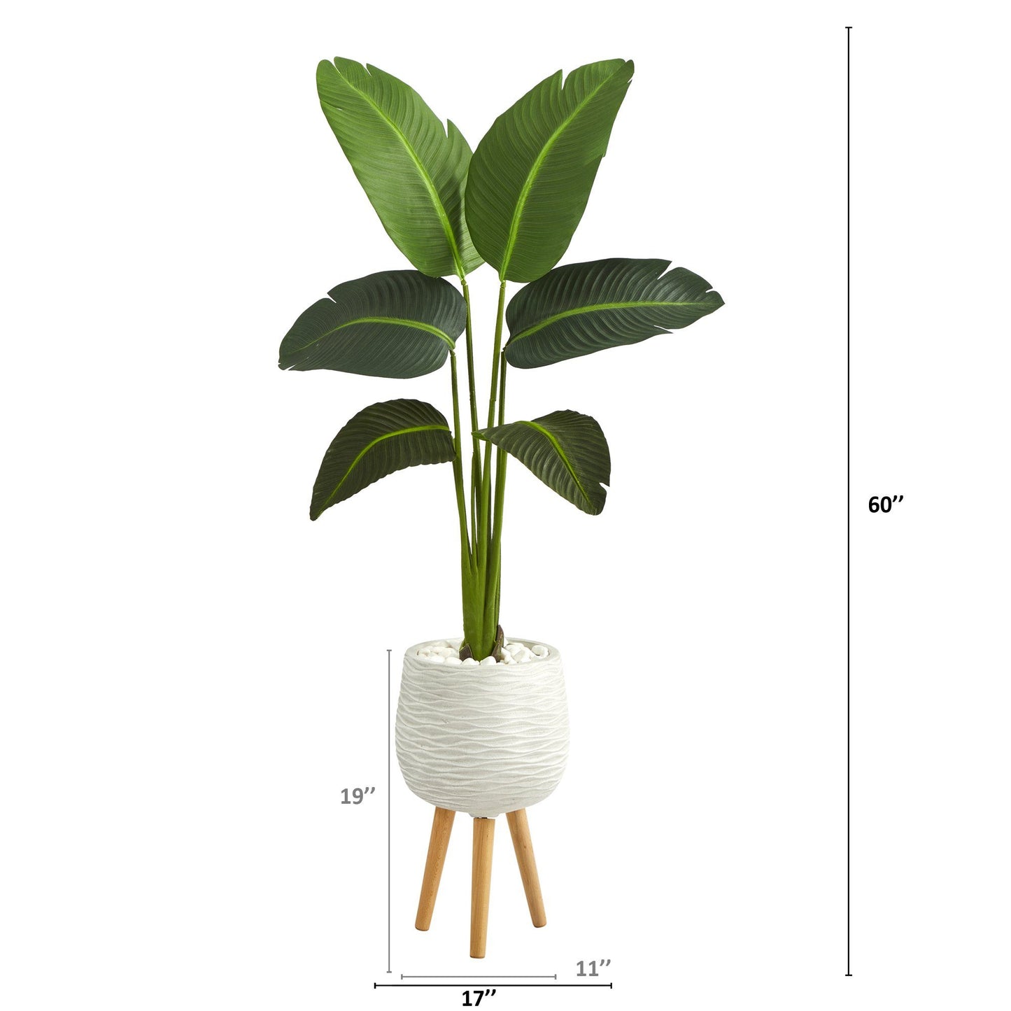 Planta artificial de palma del viajero de 5 pies en maceta blanca con soporte (tacto real)