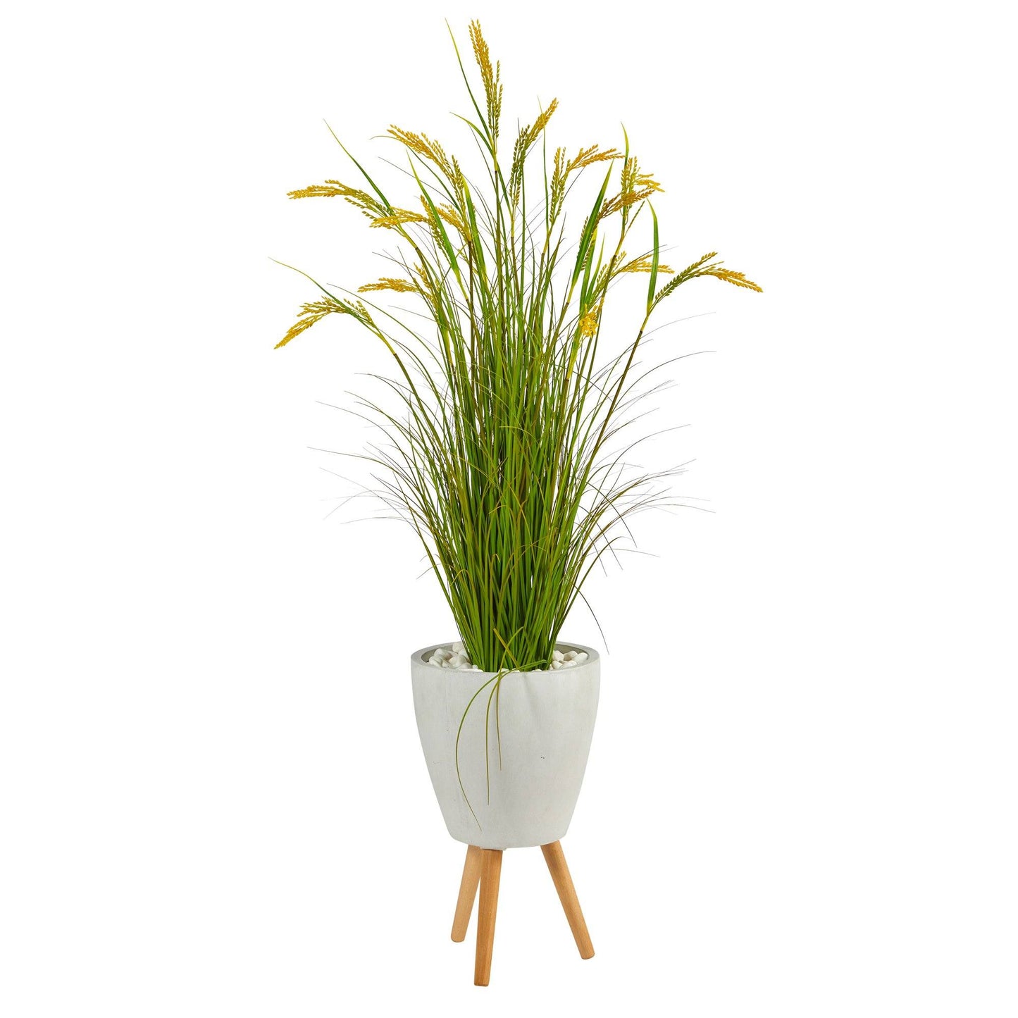 Planta artificial de grano de trigo de 5” en macetero blanco con patas