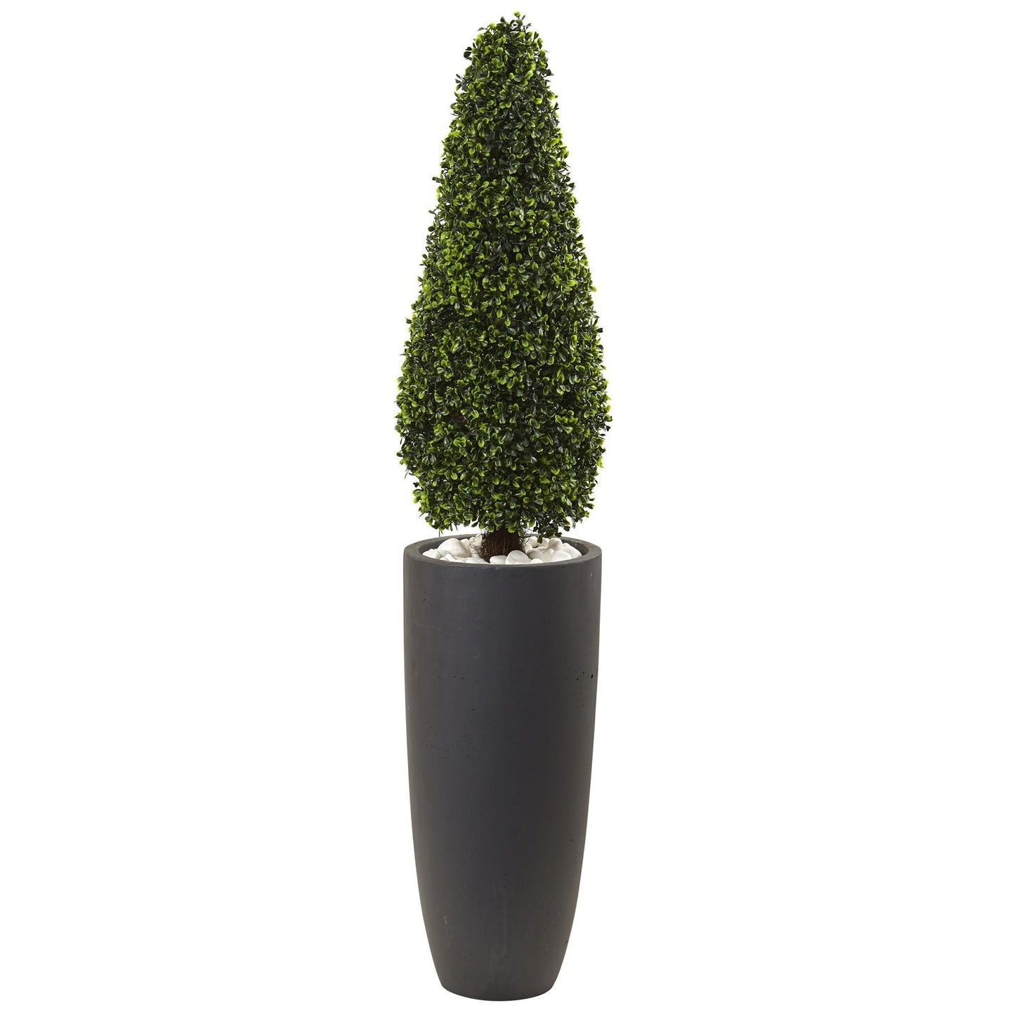 Topiaire en buis de 50 po avec jardinière cylindrique grise résistante aux UV (intérieur/extérieur)