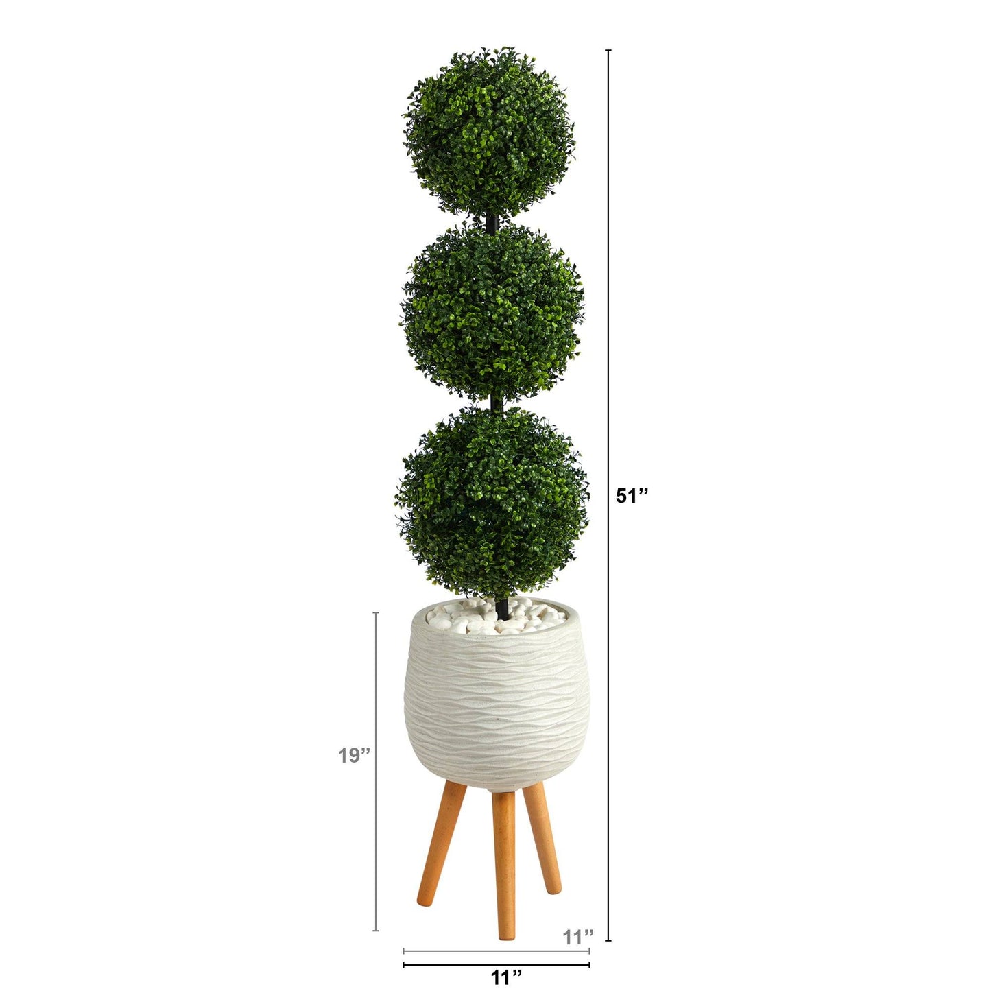 51” Boxwood Triple Ball Topiary Artificial Tree in White Planter with Stand (Indoor/Outdoor