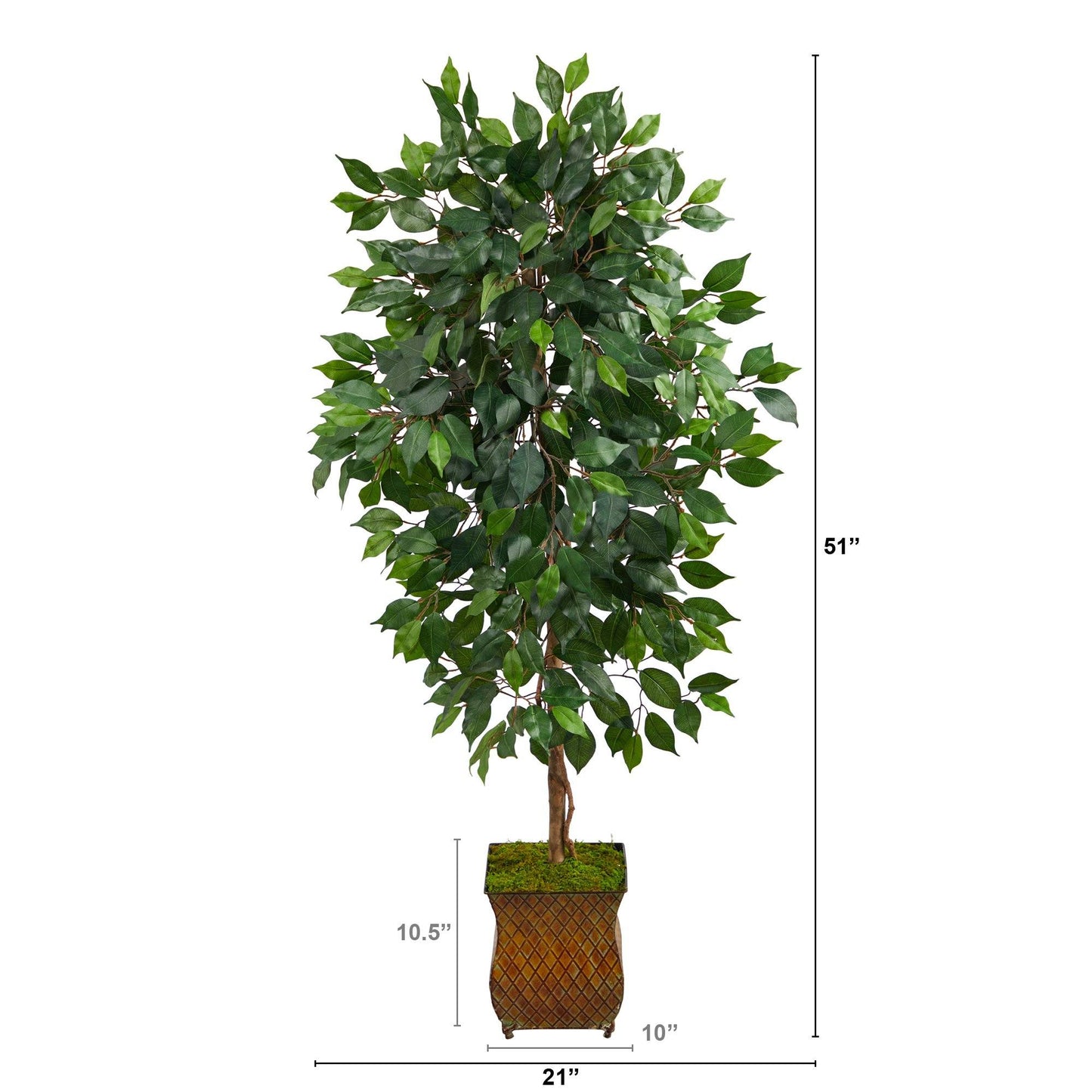 Árbol ficus artificial de 51” en macetero de metal