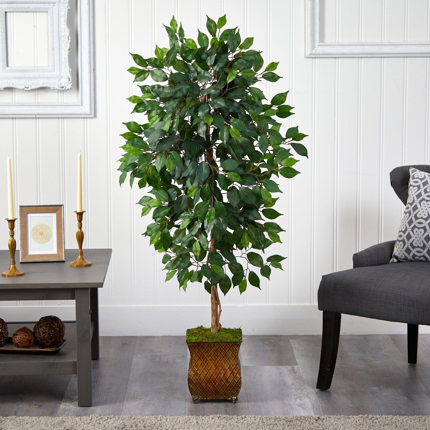 Árbol ficus artificial de 51” en macetero de metal