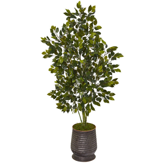 Árbol ficus artificial de 52” en macetero de metal acanalado