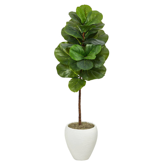 52” Fiddle Leaf Artificial Tree in White Planter