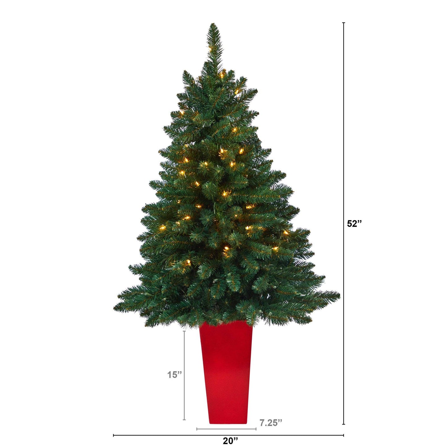 Árbol de Navidad artificial de abeto rocoso del norte de 52" con 100 luces transparentes y 322 ramas flexibles en macetero tipo torre