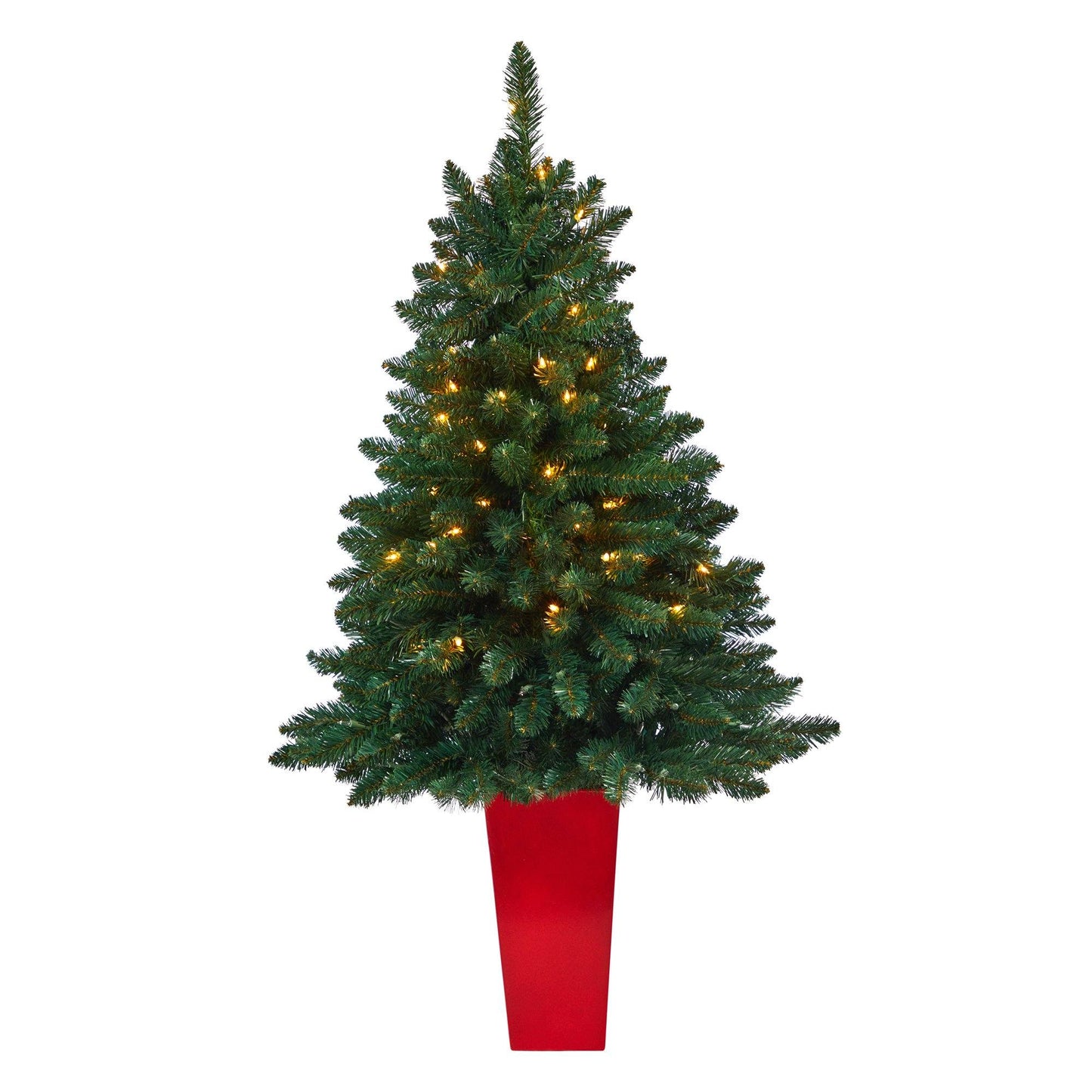 Árbol de Navidad artificial de abeto rocoso del norte de 52" con 100 luces transparentes y 322 ramas flexibles en macetero tipo torre