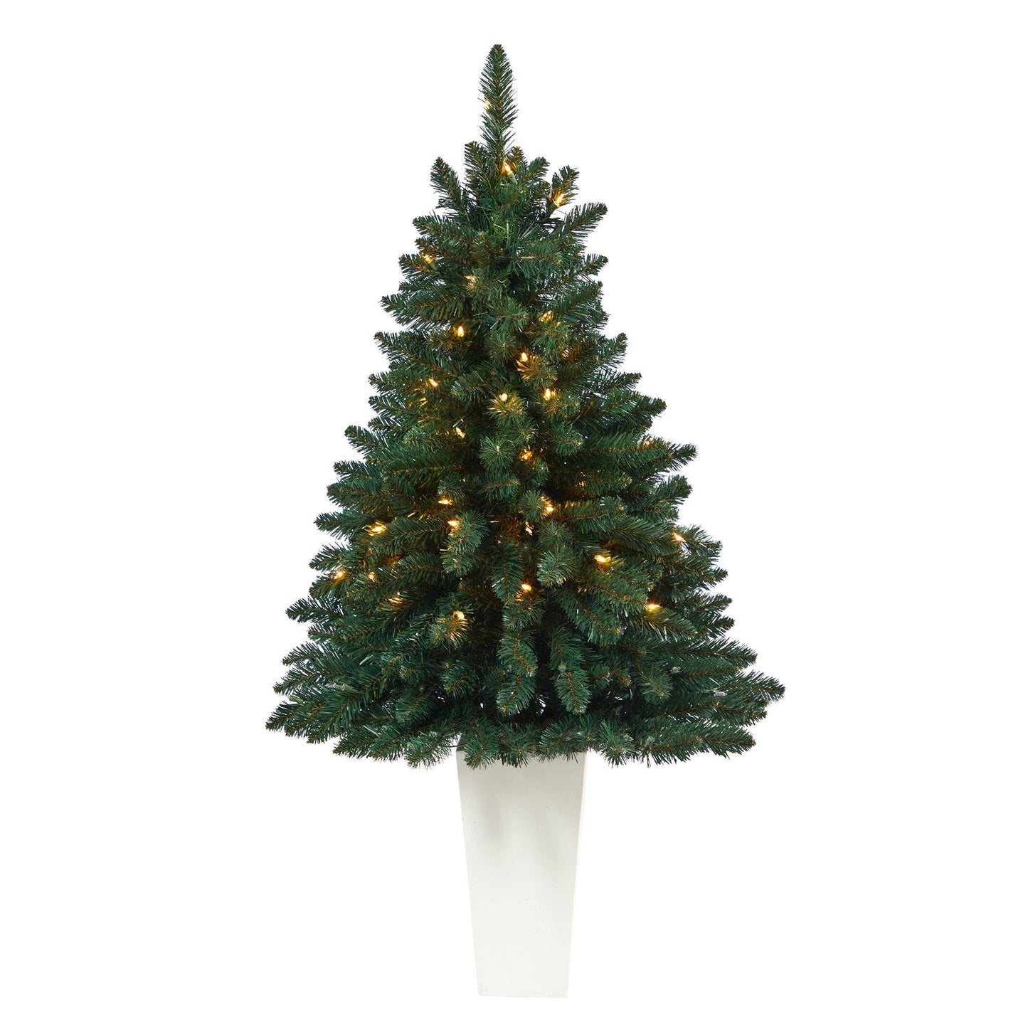 Árbol de Navidad artificial de abeto rocoso del norte de 52" con 100 luces transparentes y 322 ramas flexibles en macetero tipo torre