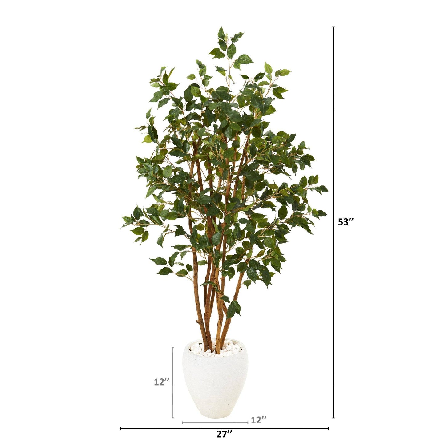 53” Ficus Artificial Tree in White Planter