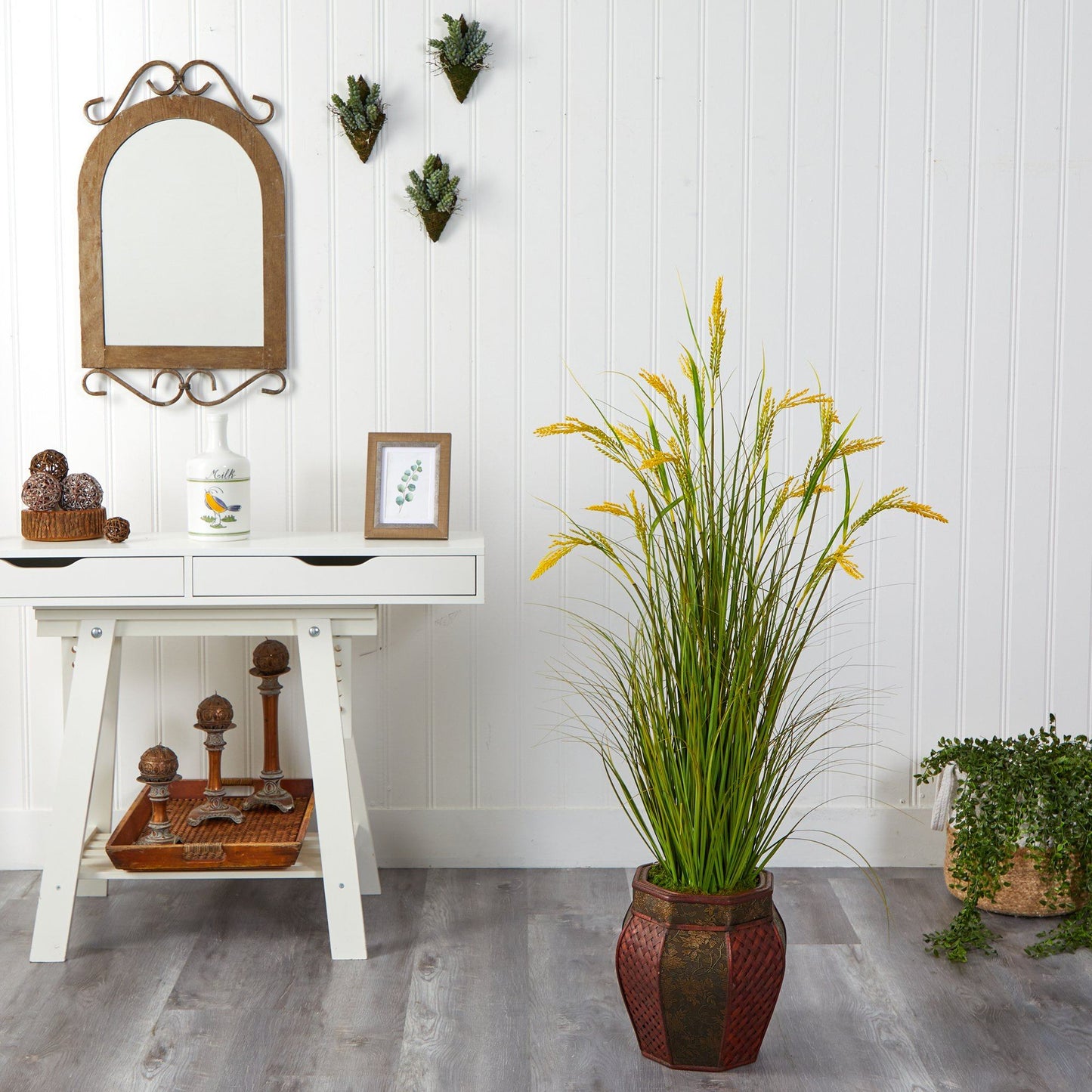 53” Wheat Grain Artificial Plant in Decorative Planter