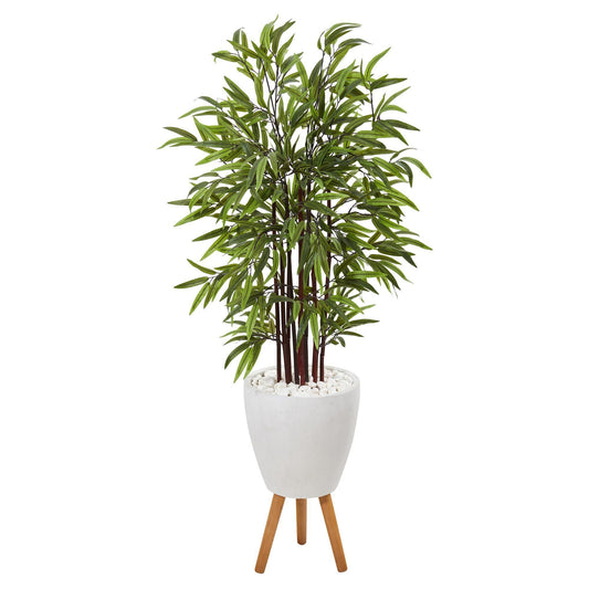 55” Bamboo Artificial Tree in White Planter with Stand