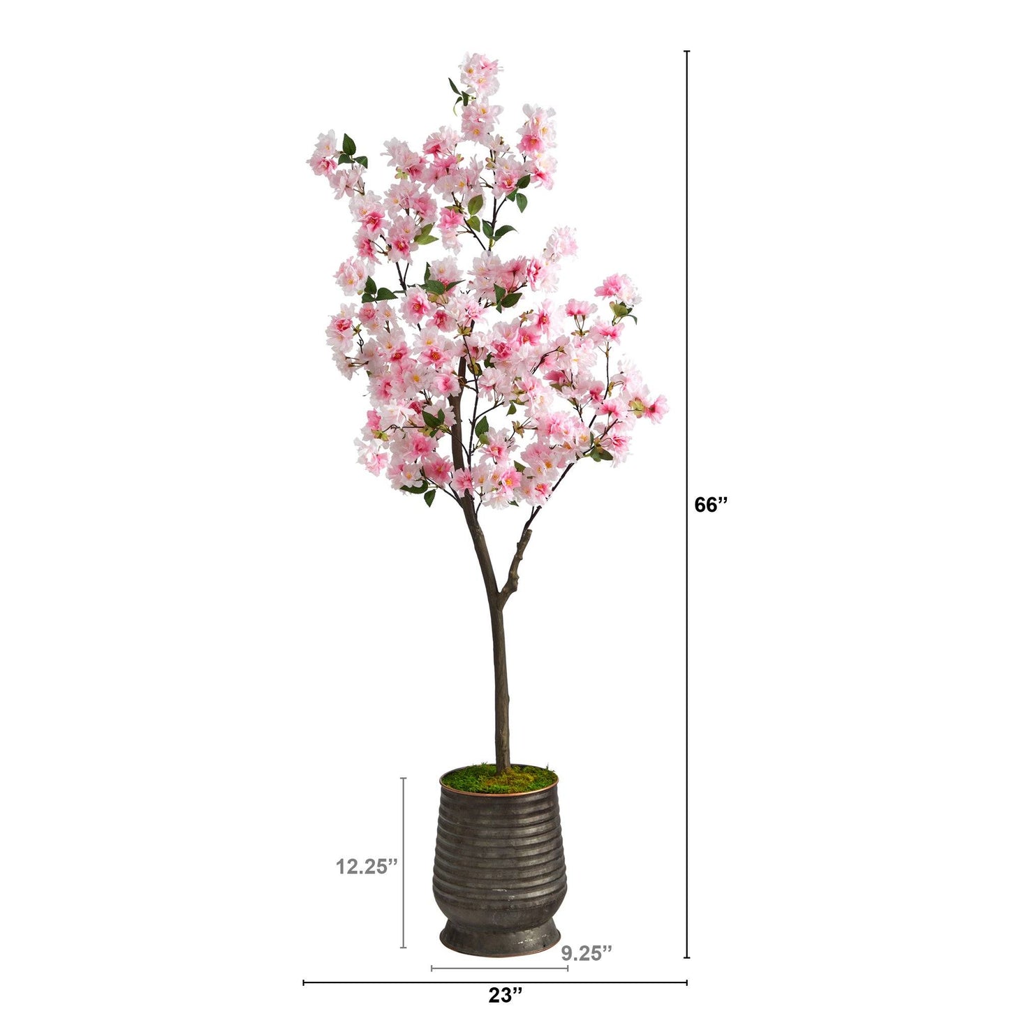 5.5’ Cherry Blossom Artificial Tree in Ribbed Metal Planter