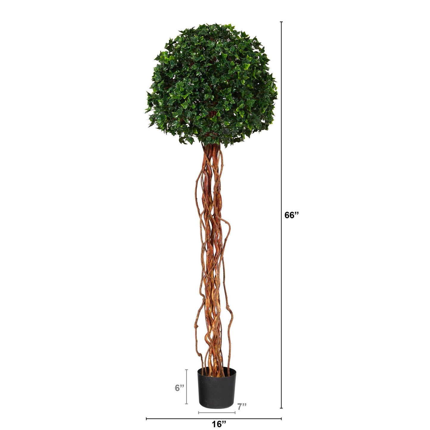 Árbol topiario artificial de una sola bola de hiedra inglesa de 5,5 pies con tronco natural resistente a los rayos UV (interior/exterior)