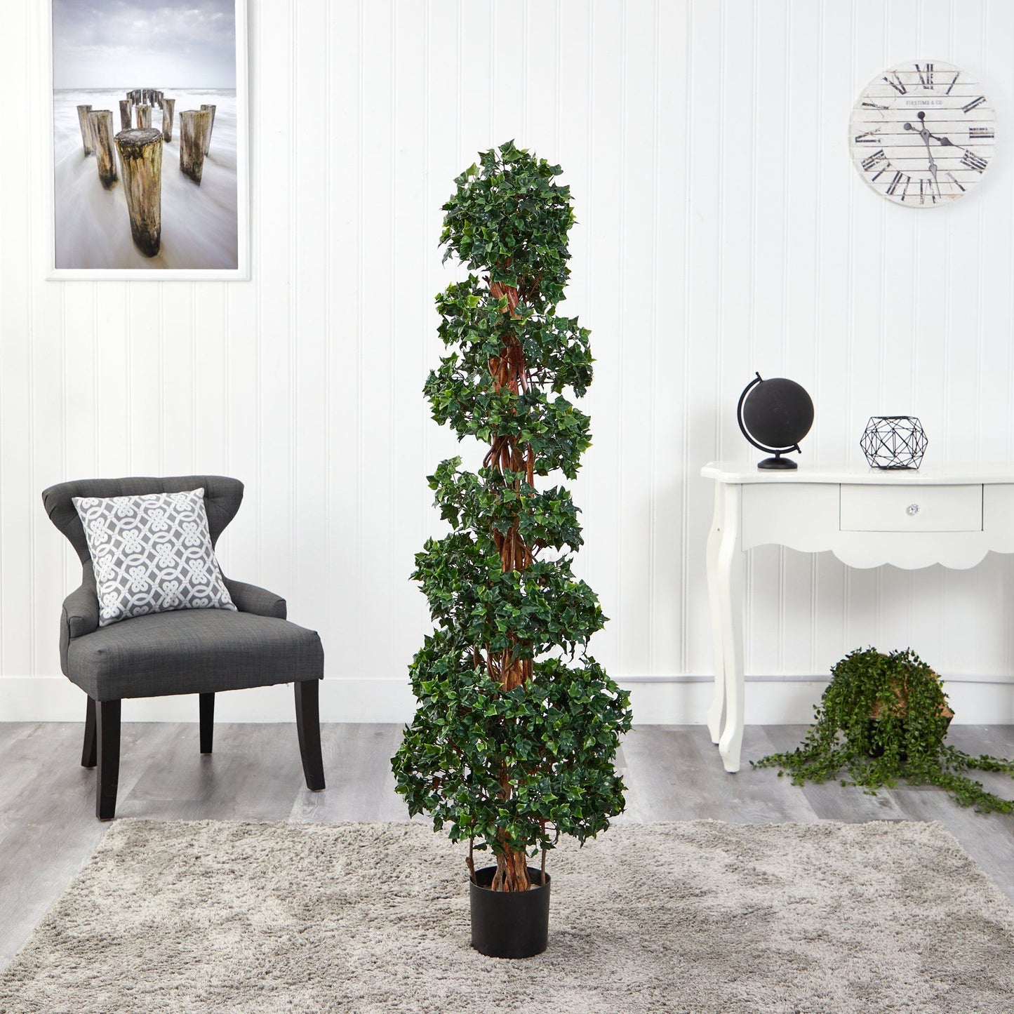 Árbol artificial en espiral de topiario de hiedra inglesa de 5,5 pies resistente a los rayos UV (interior/exterior)