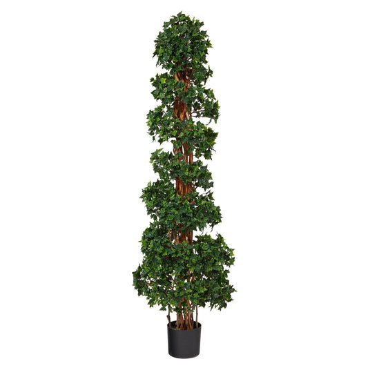 Árbol artificial en espiral de topiario de hiedra inglesa de 5,5 pies resistente a los rayos UV (interior/exterior)