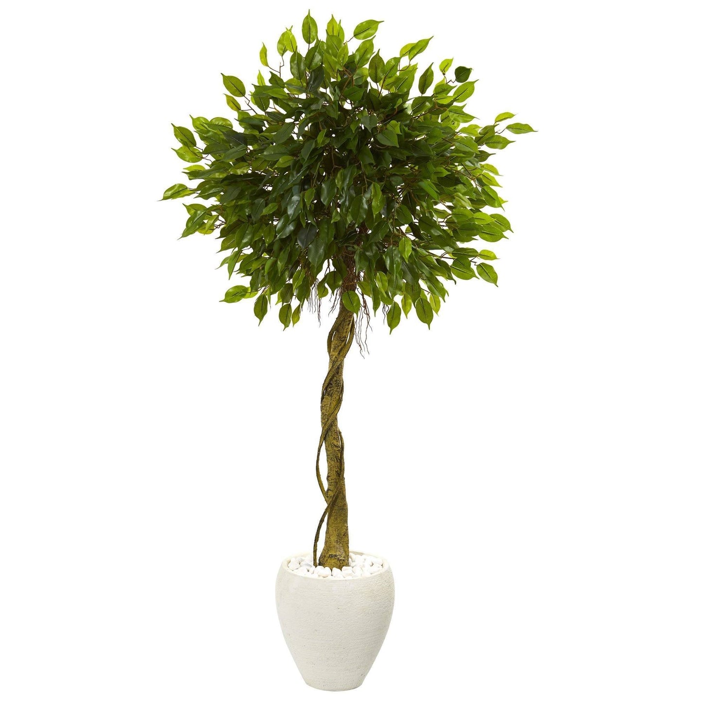 Árbol ficus artificial de 5,5 pies en maceta ovalada blanca (interior/exterior)