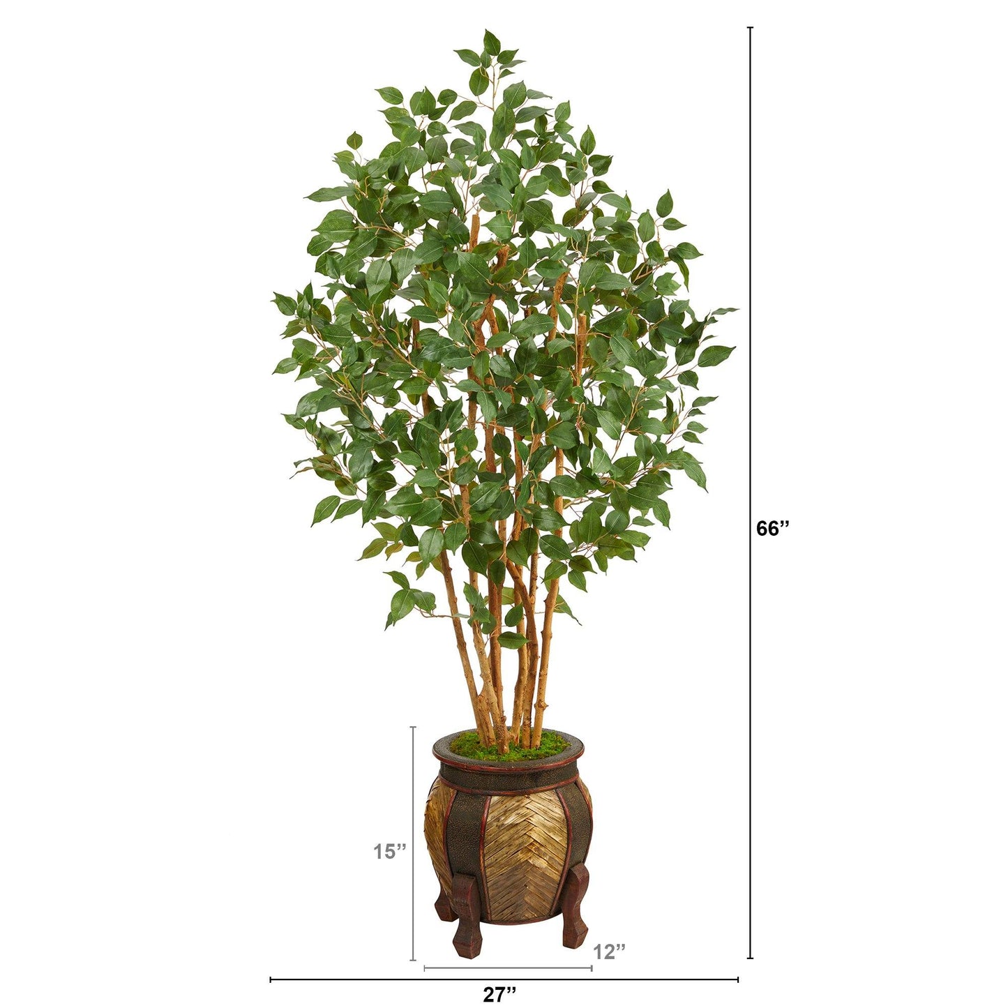 Árbol artificial de 5,5 pies de largo con forma de ficus en maceta decorativa