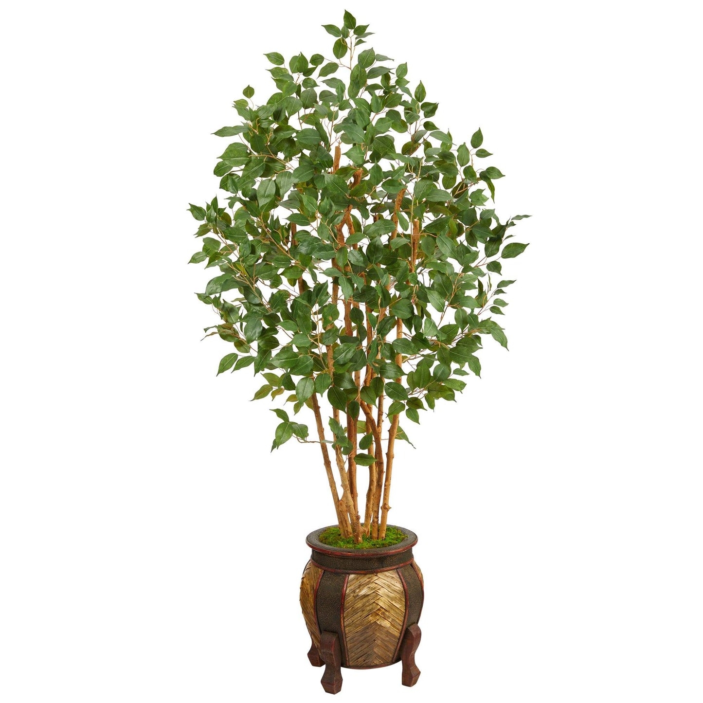 Árbol artificial de 5,5 pies de largo con forma de ficus en maceta decorativa