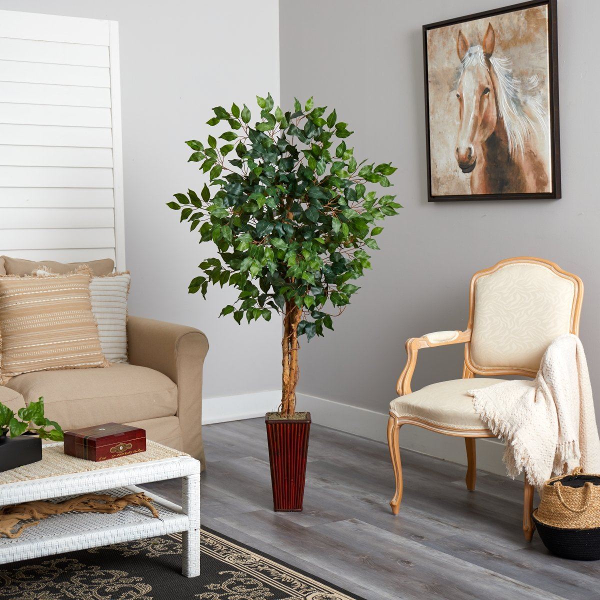 Arbre ficus de 5,5 pi avec jardinière en bambou